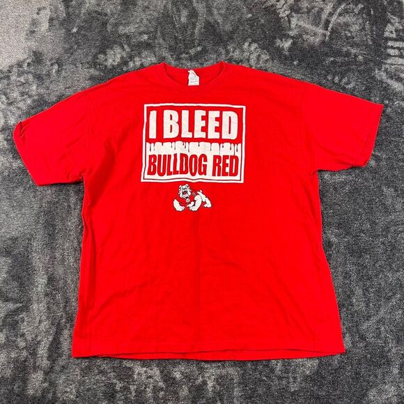 Vtg Delta Pro Weight I Bleed Bulldog Red Fresno State Men's XL Red T-Shirt - Picture 1 of 10